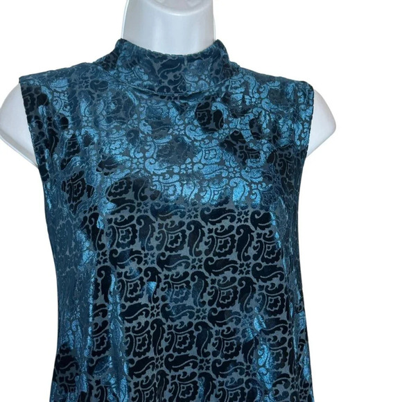 Chico's Size 3 blue Velvet burnout high neck sleeveless dress Chico's size XL - Picture 3 of 9